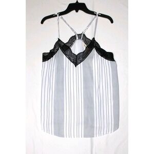 Hope Horizon Ulla White Stripe & Black Lace Spaghetti Strap Camisole Top - Large